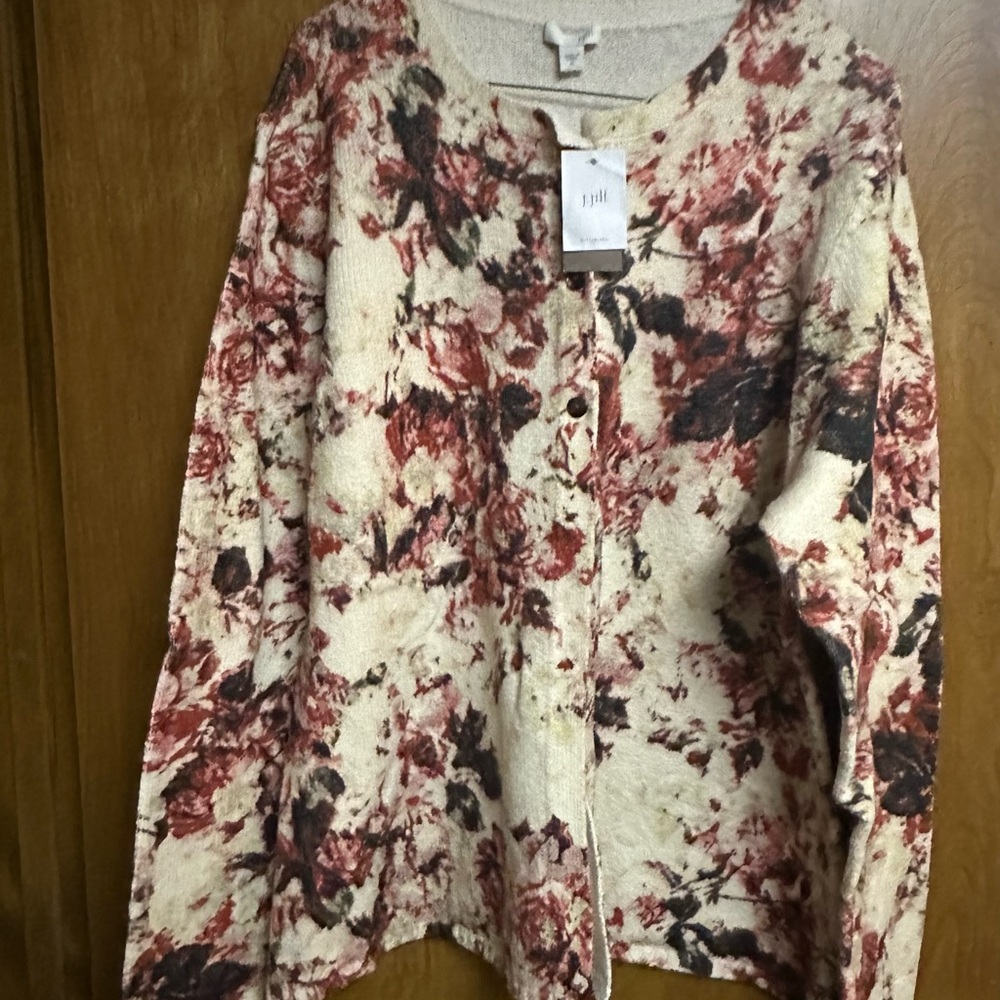 J. Jill Floral Knit Cardigan in Cream and Red NWT